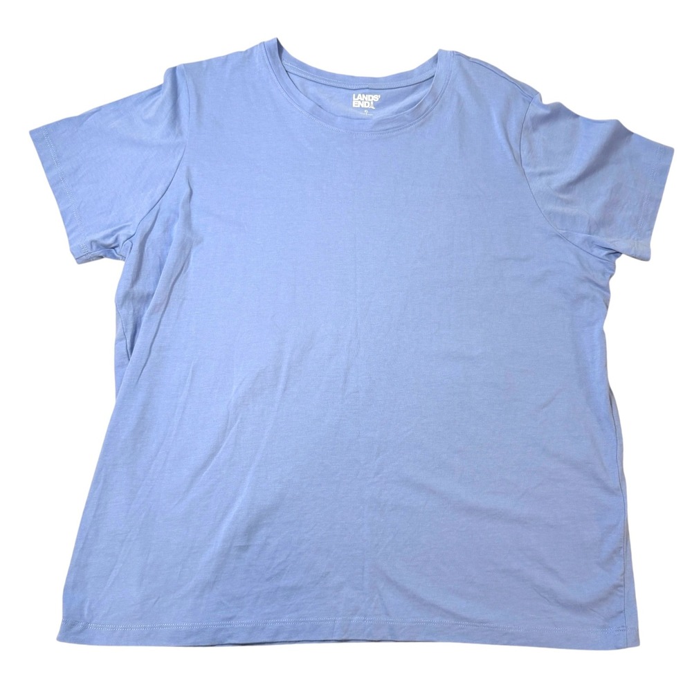Lands End Womens XL Blue Short Sleeve 100% Cotton Crew Neck Basic T-Shirt Boxy